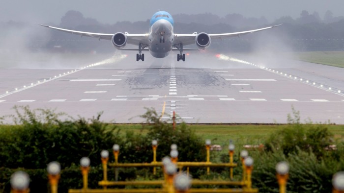 A plane takes off from Gatwick airport on July 30 2021