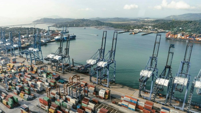Containers and cranes at the Port of Balboa at the Pacific entrance of the Panama Canal in Panama City