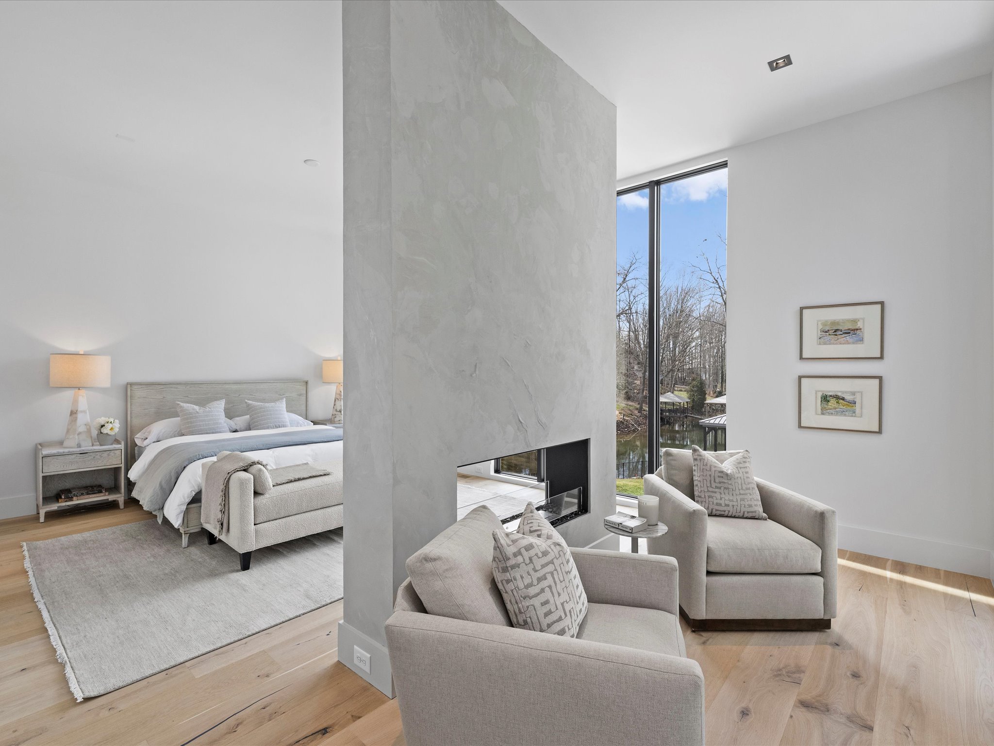 Primary bedroom suite with fireplace
