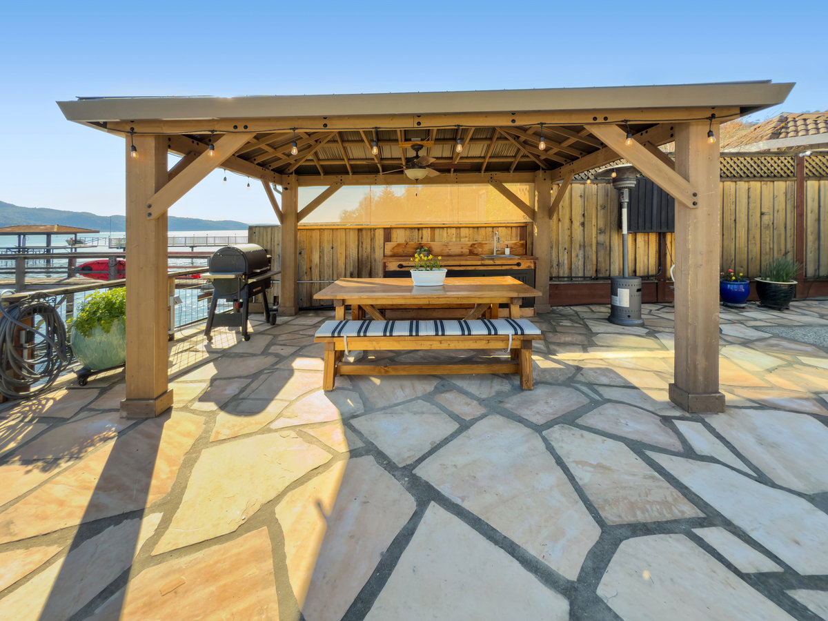 Outside kitchen at a lake house in California