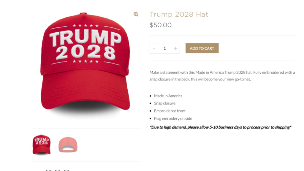 Trump 2028 apparel fuels third White House term questions