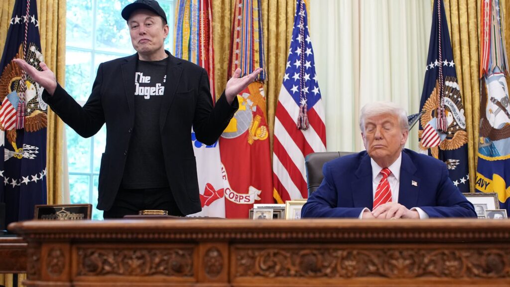 Musk deflects question about drug use report as Trump watches