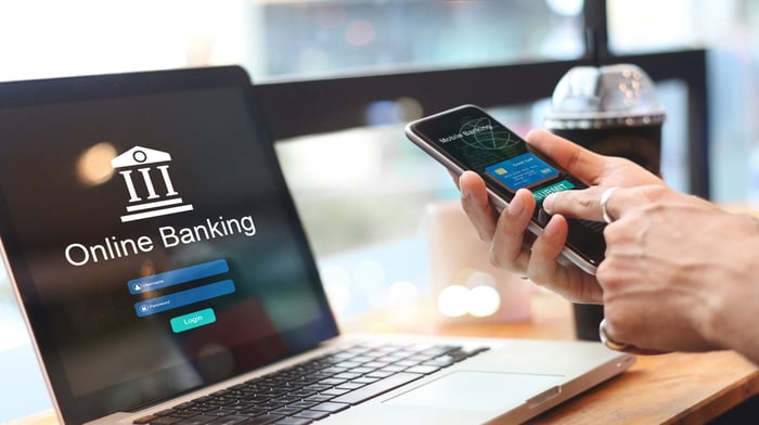 A person using online banking tools.