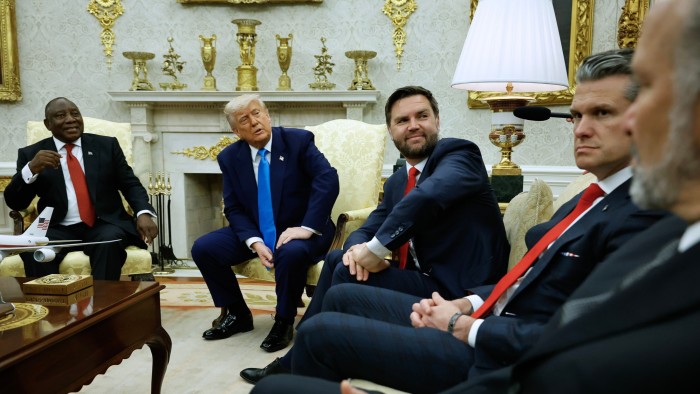 South Africa President Cyril Ramaphosa, US President Donald Trump, US Vice President JD Vance, defence secretary Pete Hegseth