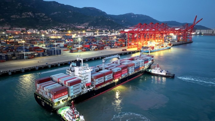 A container ship arrives at Lianyungang port in Lianyungang, in China’s eastern Jiangsu province