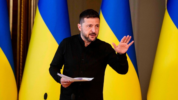 Ukrainian President Volodymyr Zelenskyy at a news conference in Kyiv, Ukraine on May 13 2025