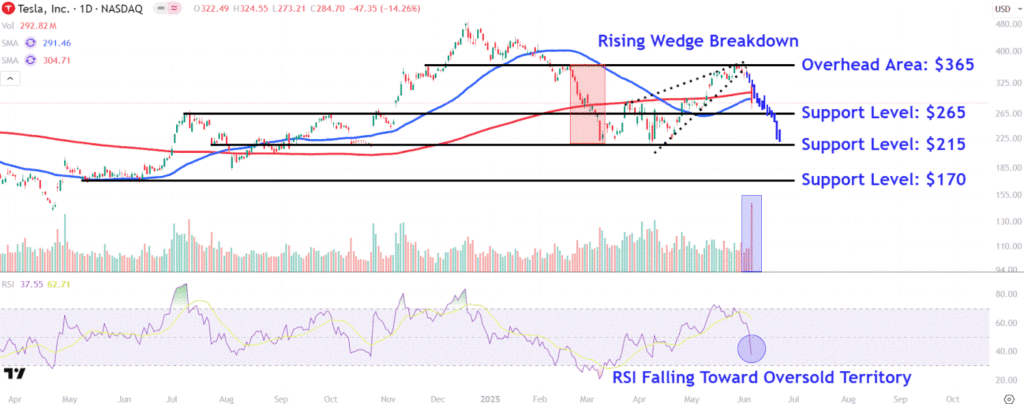 Watch These Tesla Price Levels as Stock Plunges Amid Musk-Trump Feud