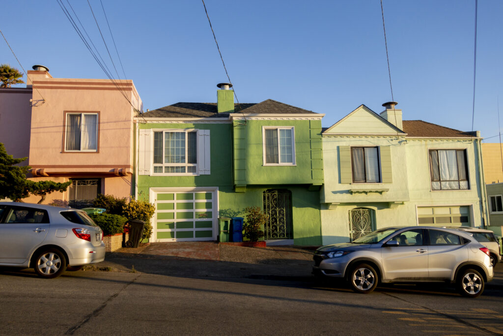 Houses in the Sunset district of San Francisco , late afternoon.