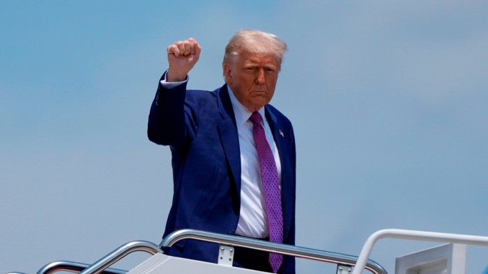 Donald Trump gestures as he boards Air Force One on June 10 2025, at Joint Base Andrews, Maryland