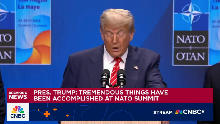 President Trump delivers remarks at the 2025 NATO summit