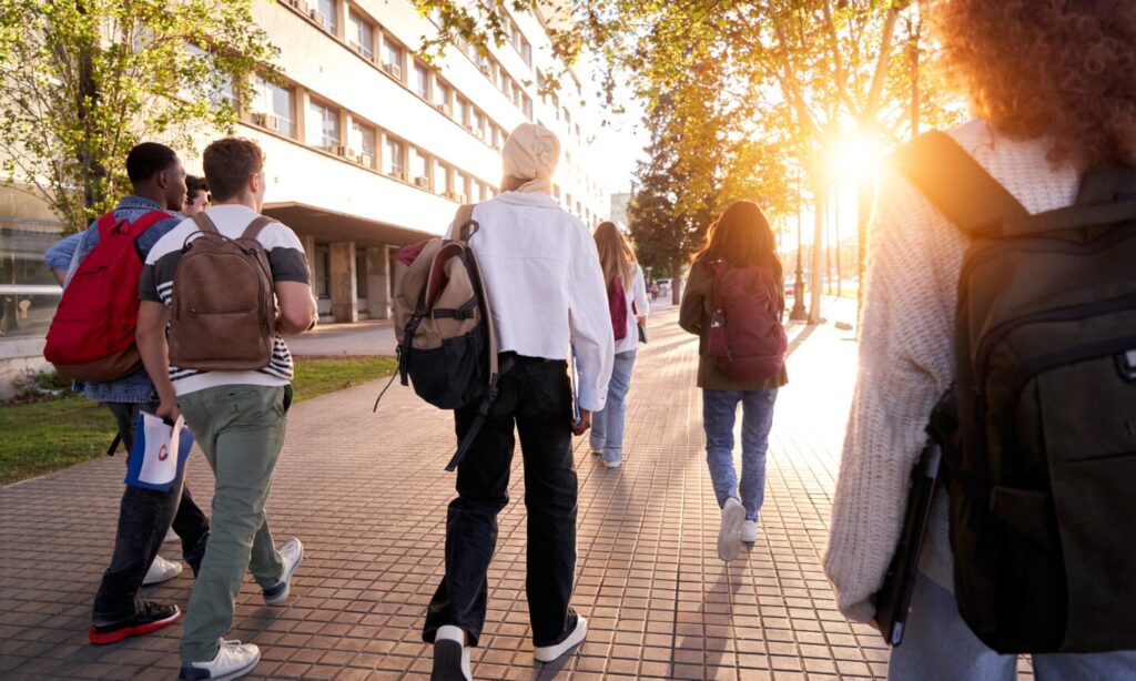 Students walking on campus