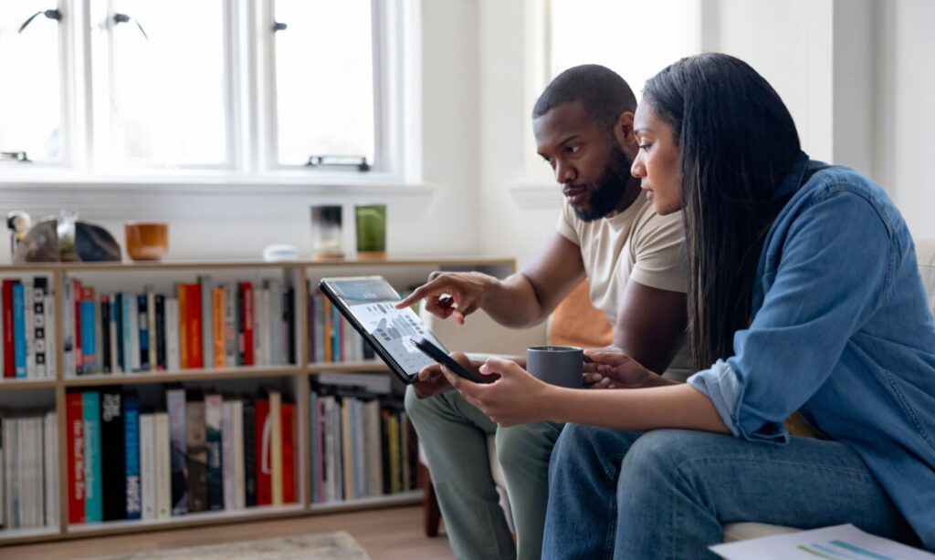 Couple looking at tablet