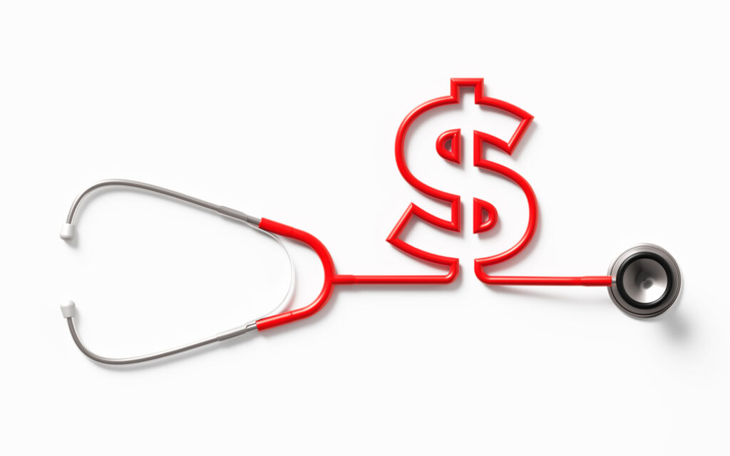 Stethoscope tubing shaped into a dollar sign