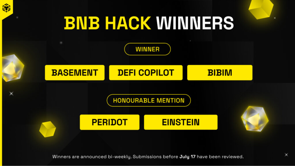BNB Chain Recognizes July 21 BNB Hack Winners as Basement, DeFi Copilot, and BIBIM