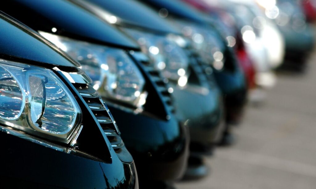 LIne of cars at dealership