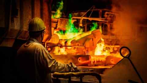 Molten copper is cast into copper anodes