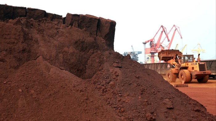 Soil containing rare earth minerals ready to be loaded at a port in Lianyungang, eastern China