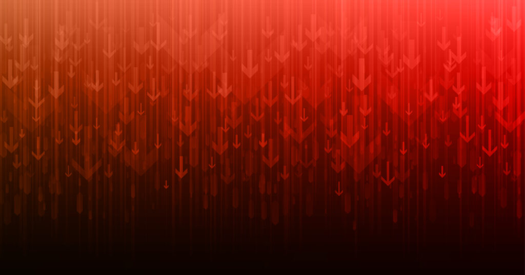 red arrows pointing down into black abyss