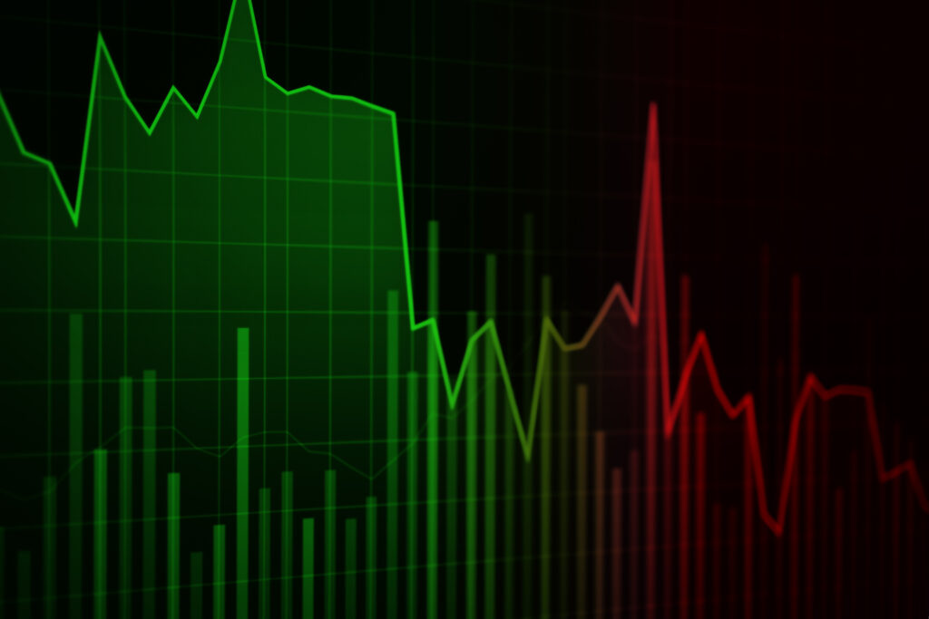 stock market bar line graph green turning red