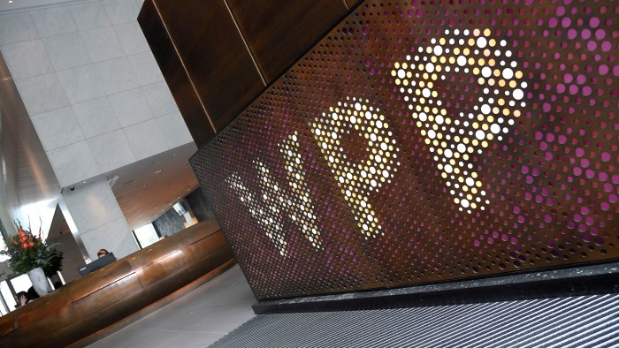A WPP sign inside the company’s London headquarters