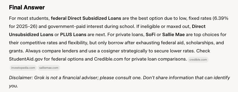 Grok Answer | Screenshot by The College Investor