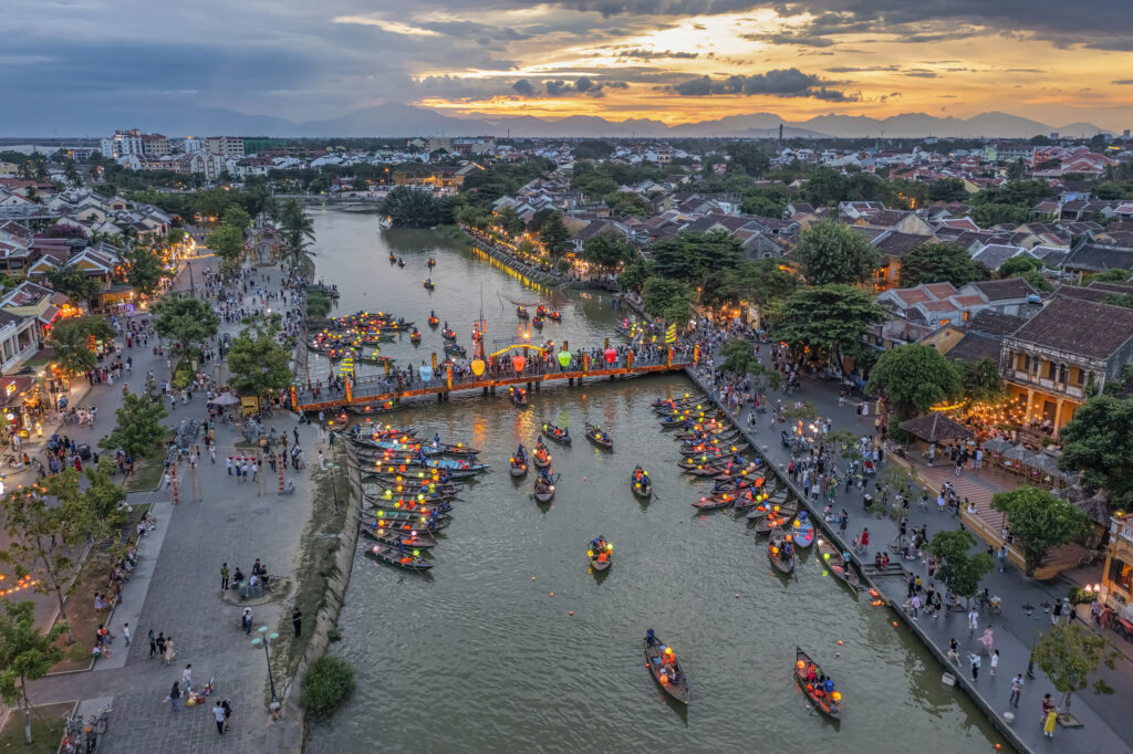 Aerial view of Hoi An ancient town, UNESCO world heritage, at Quang Nam province. Vietnam. Hoi An is one of the most popular destinations in Vietnam.