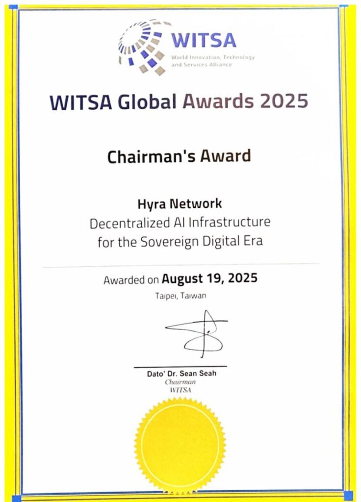 Hyra Network Wins Prestigious Chairman’s Award 2025 at WITSA Global AI Summit