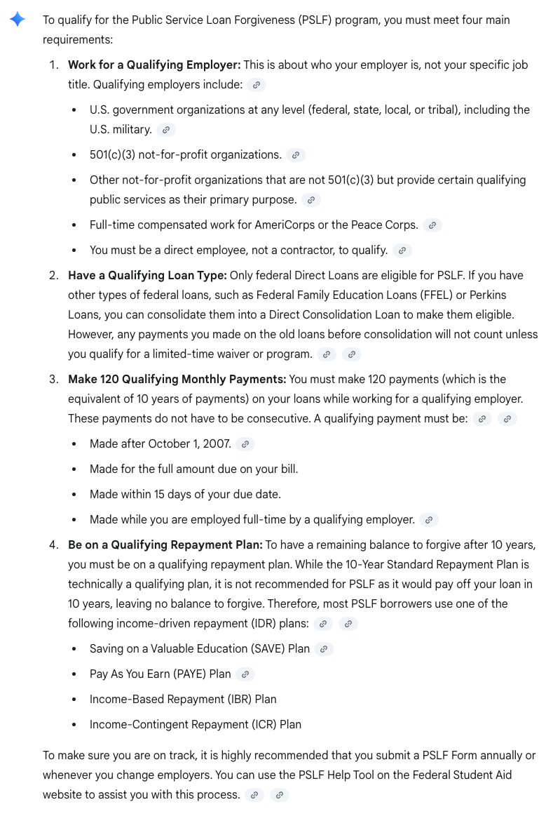 Google Gemini Answer on What Is PSLF Google Gemini Answer on What Is PSLF | Screenshot by The College Investor