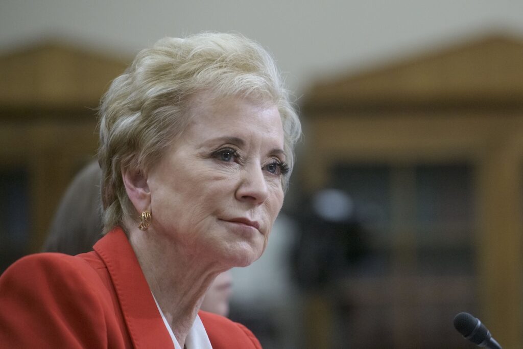 Secretary of Education Linda McMahon testifies before a House Committee on Appropriations subcommittee budget hearing on the US Department of Education on Capitol Hill, Wednesday, May 21, 2025, in Washington. (AP Photo/Rod Lamkey, Jr.)