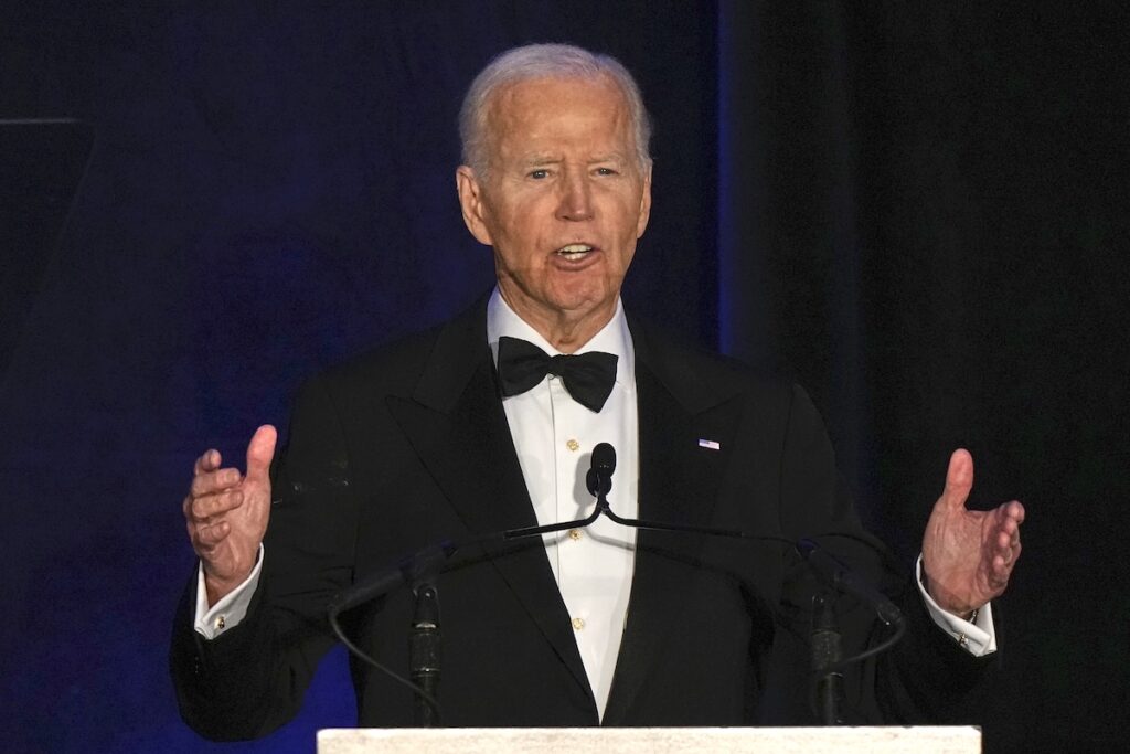 Former President Joe Biden speaks during the National Bar Association's 100th Annual Awards Gala in Chicago, Thursday, July 31, 2025. (AP Photo/Nam Y. Huh)