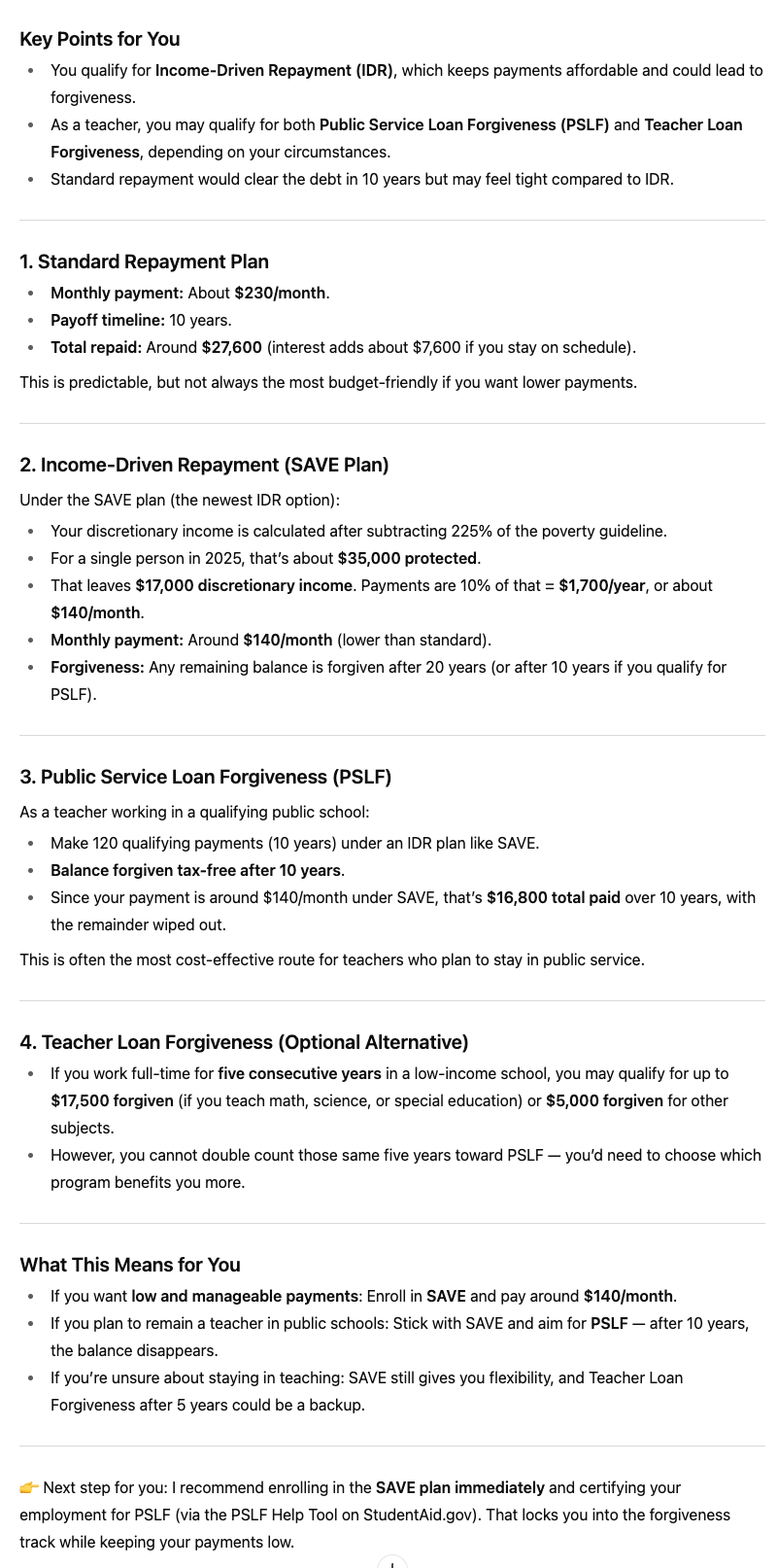 Personalized Teacher Recommendations ChatGPT Personalized Teacher Recommendations | Source: The College Investor Screenshot