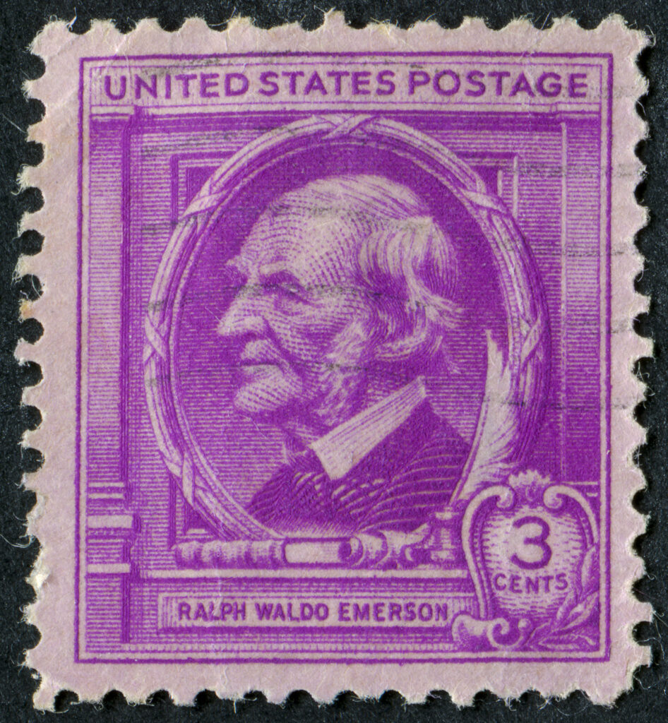 Cancelled Stamp From The United States Featuring The Poet Ralph Waldo Emerson. Emerson Lived From 1803 Until 1882.
