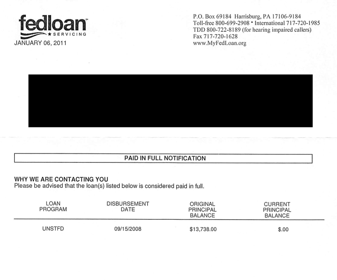 Fedloan paid in full notification Fedloan paid in full notification