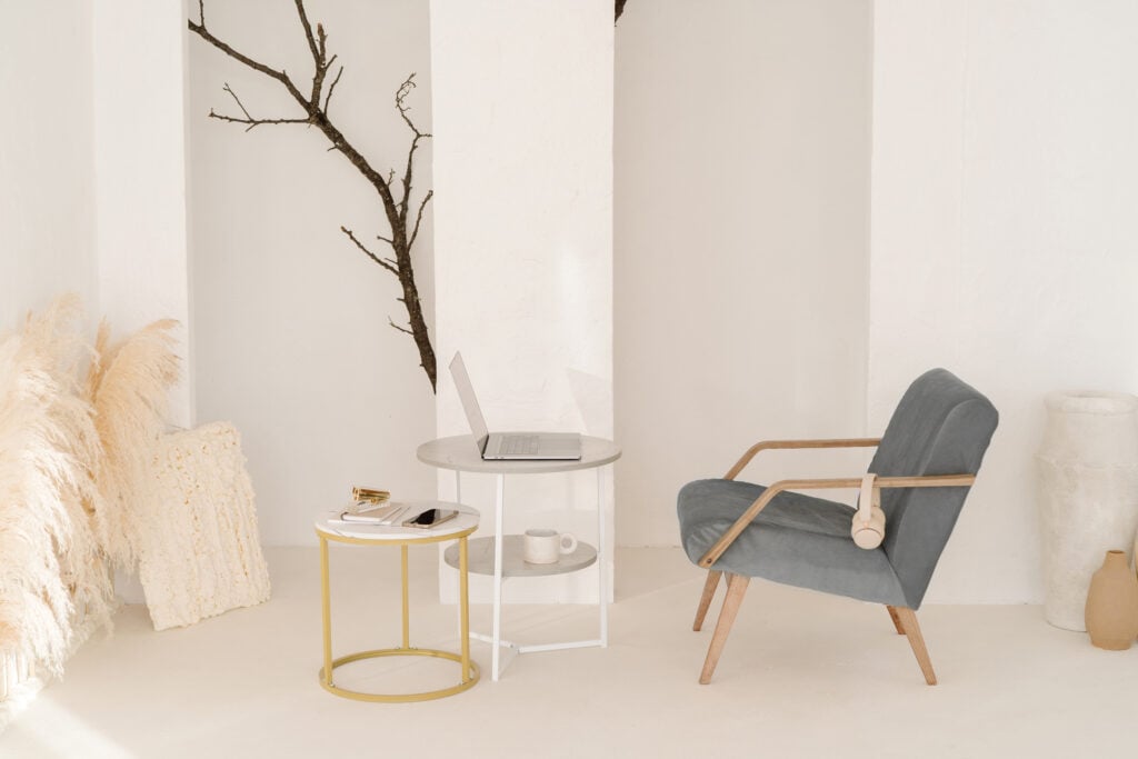 chair and laptop on a small desk