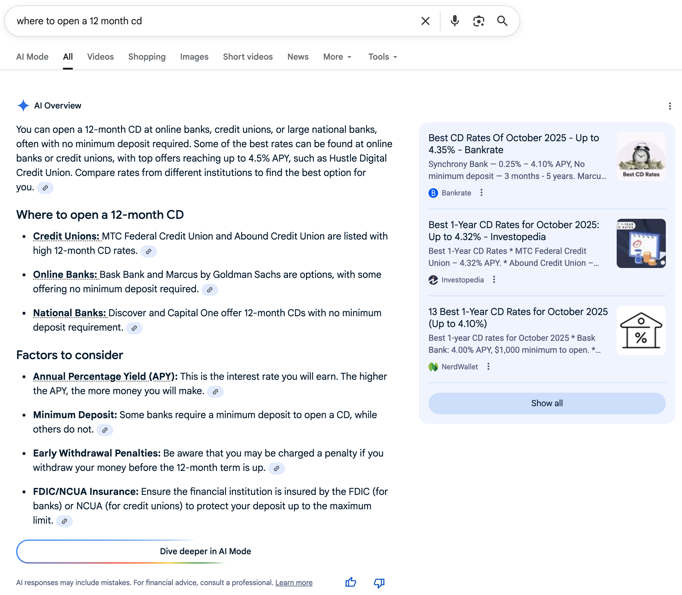 12 Month CDs | Screenshot by The College Investor