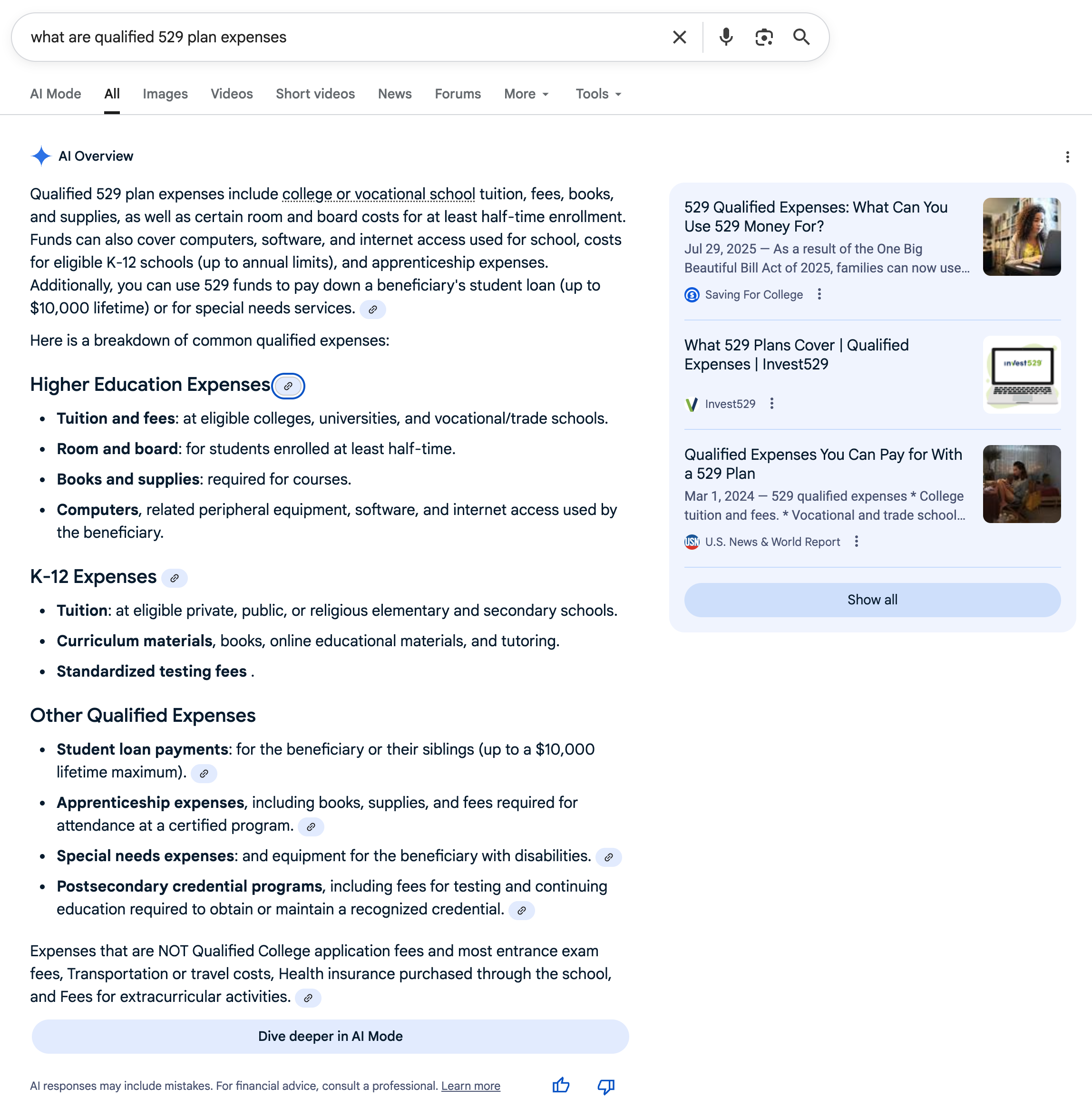 529 plan qualifying expenses | Screenshot by The College Investor