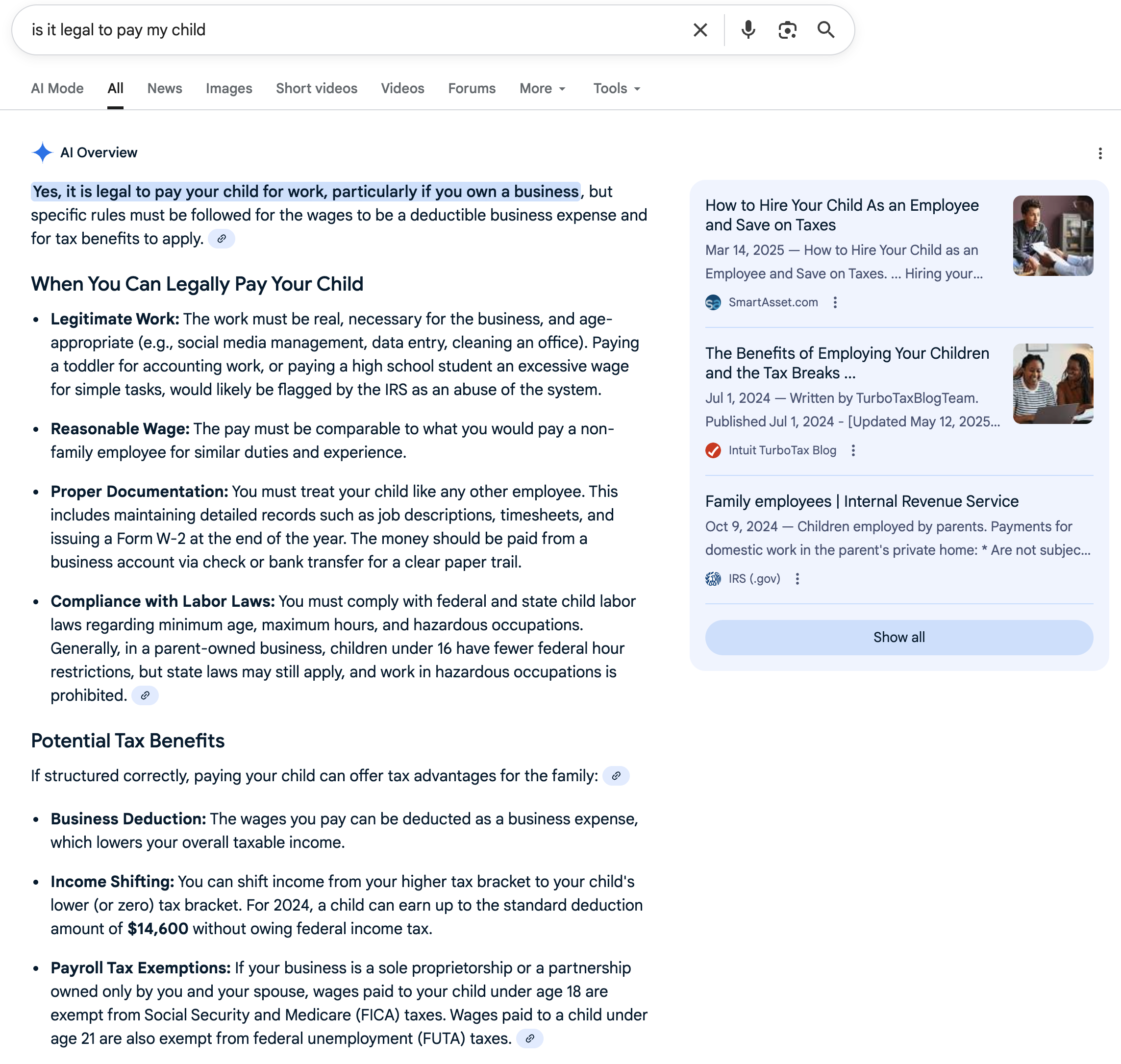 legal to pay my child | Screenshot by The College Investor