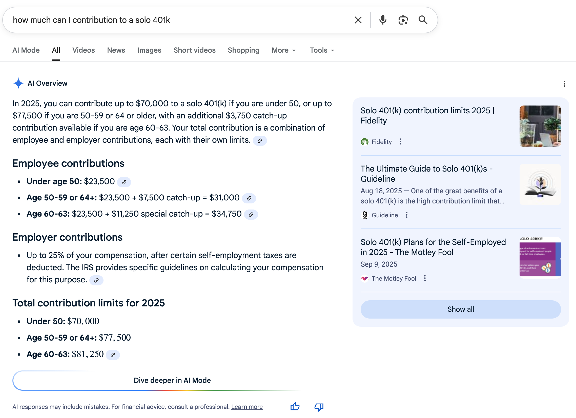 Solo 401k Contributions | Screenshot by The College Investor