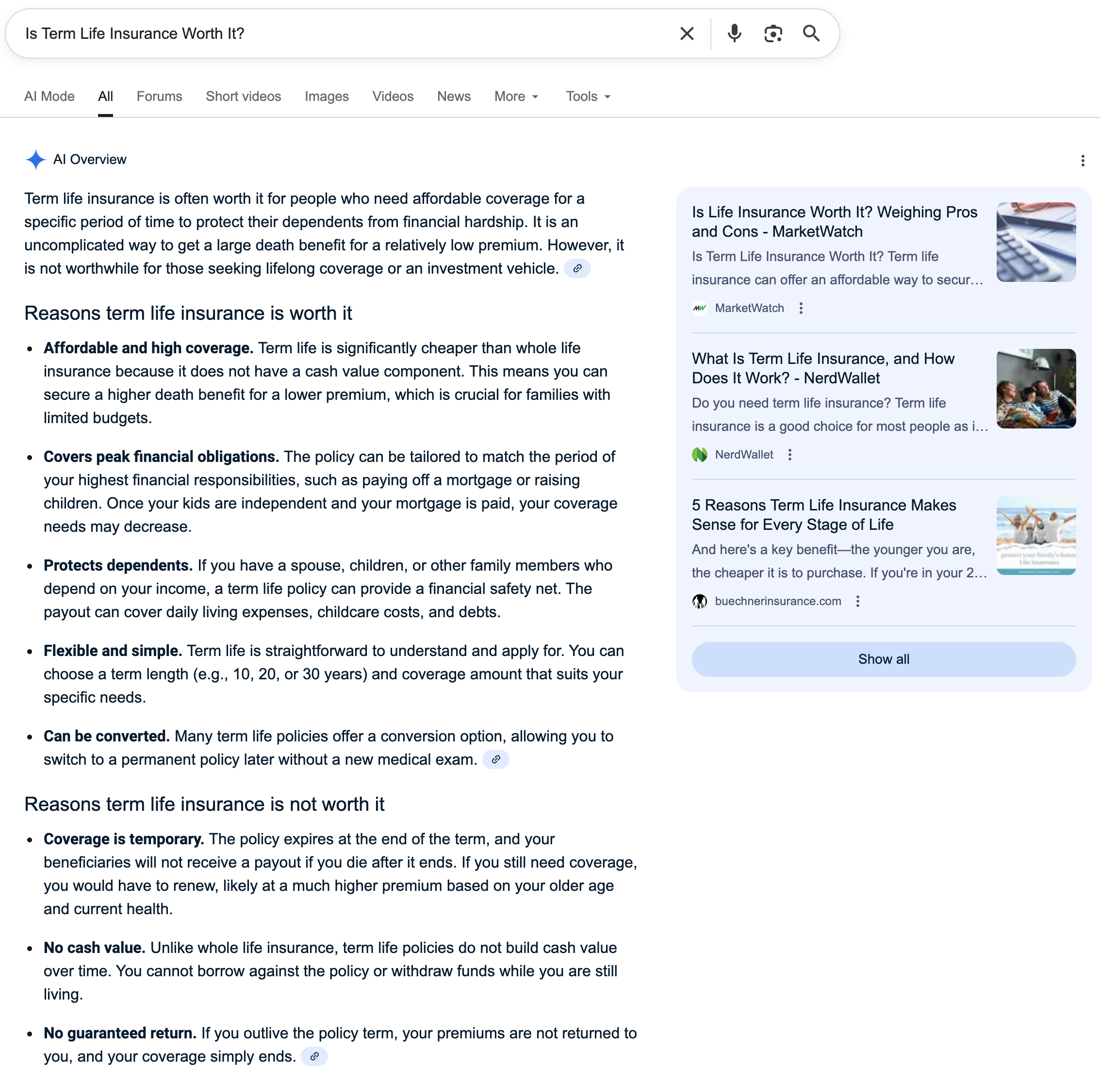 Term Insurance | Screenshot by The College Investor