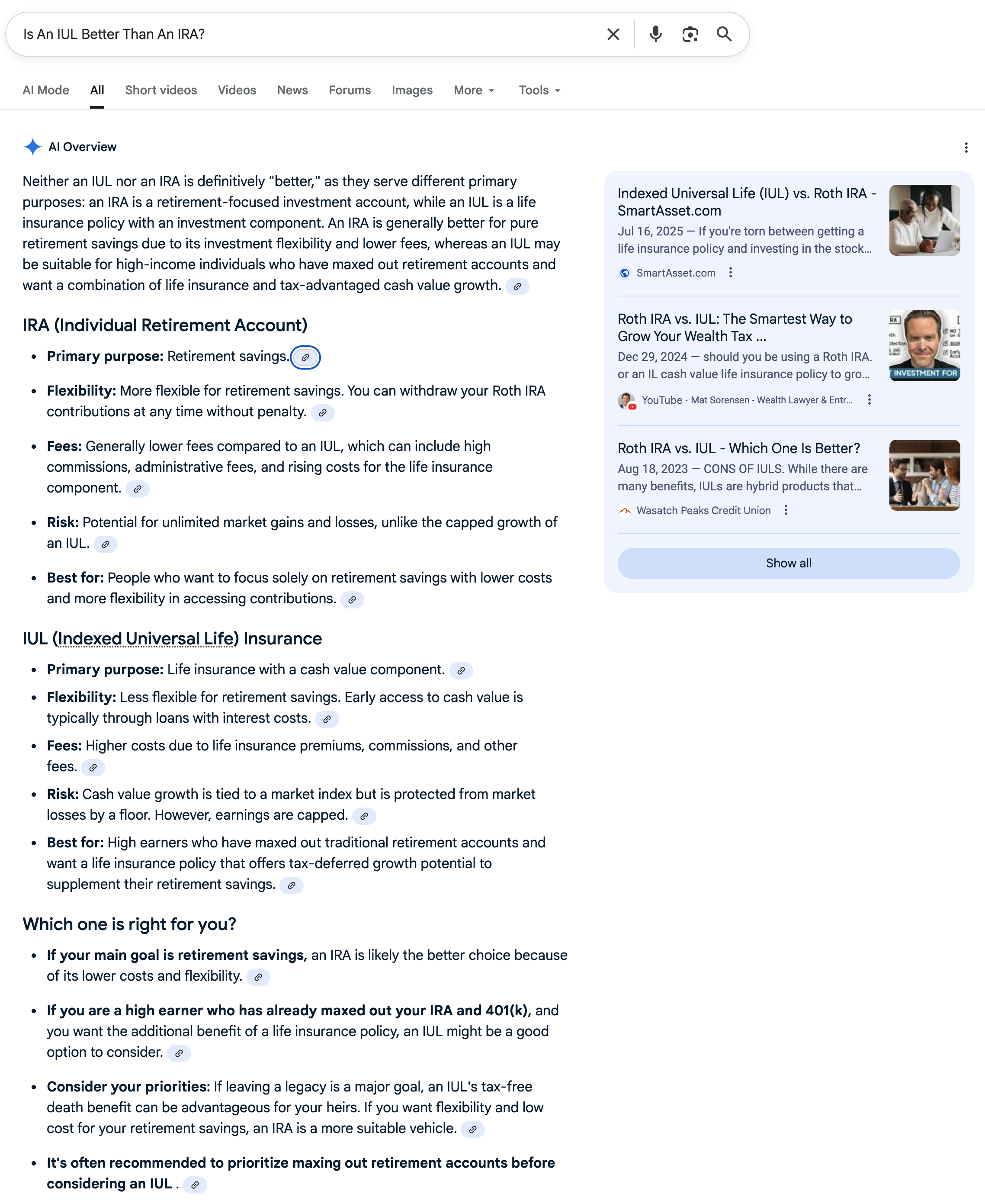IRA vs IUL | Screenshot by The College Investor