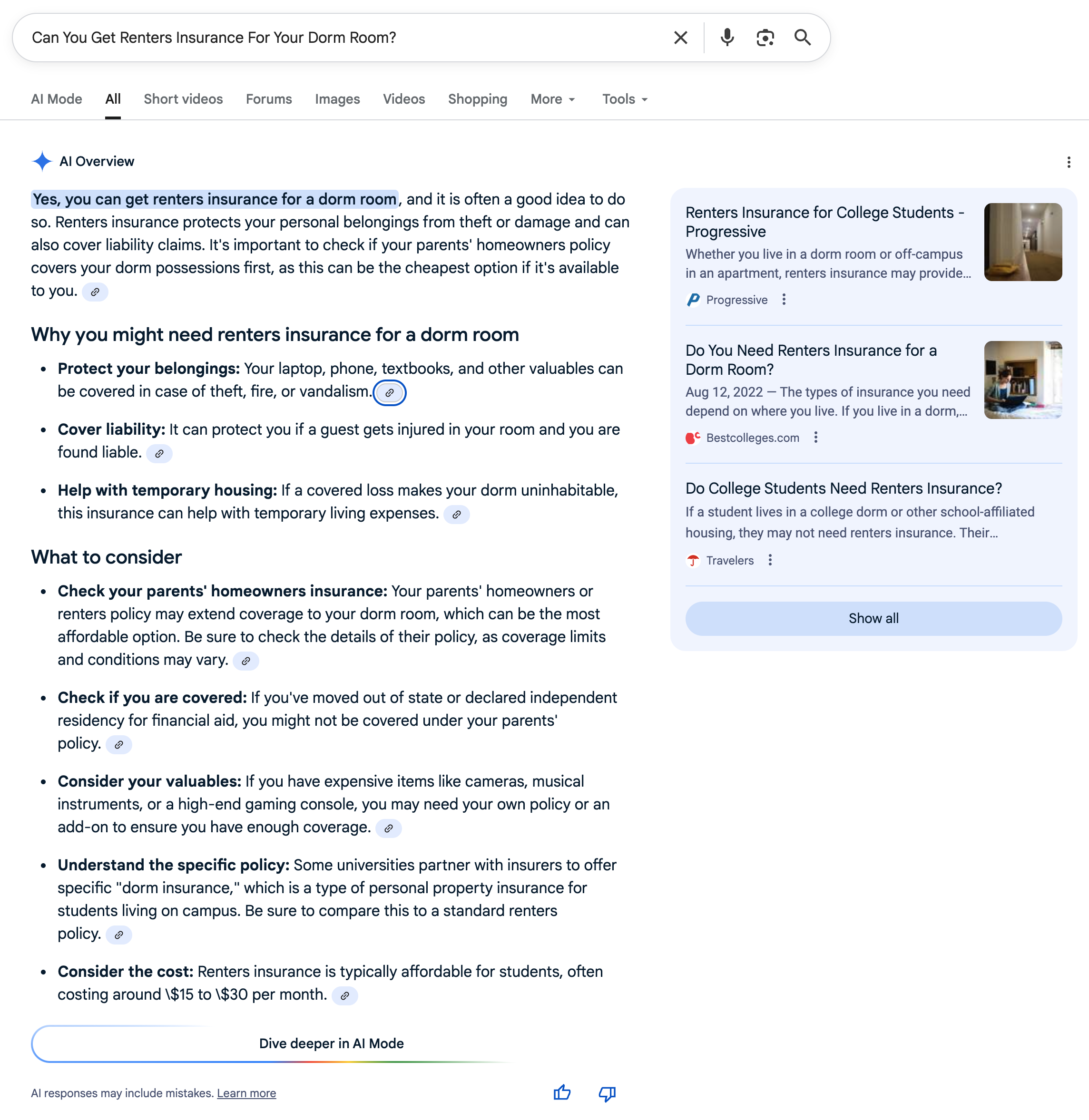 Dorm Room Insurance | Screenshot by The College Investor