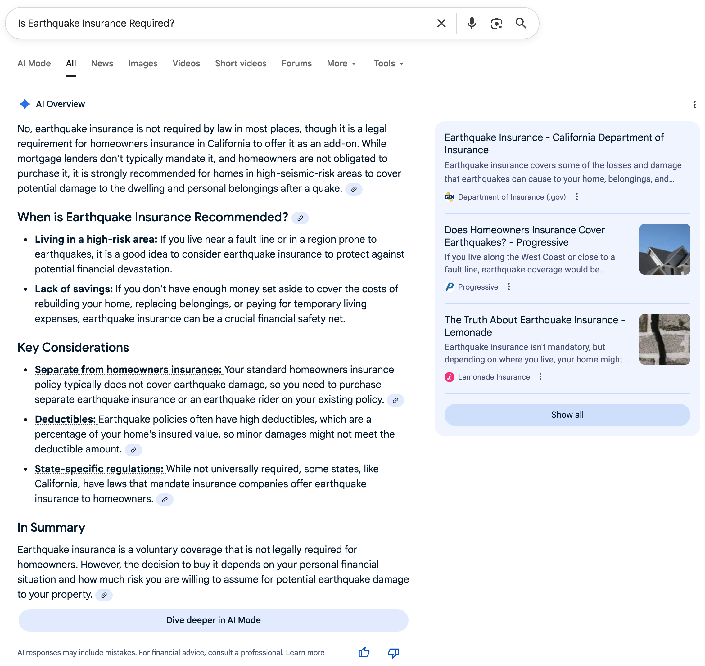 Earthquake Insurance | Screenshot by The College Investor