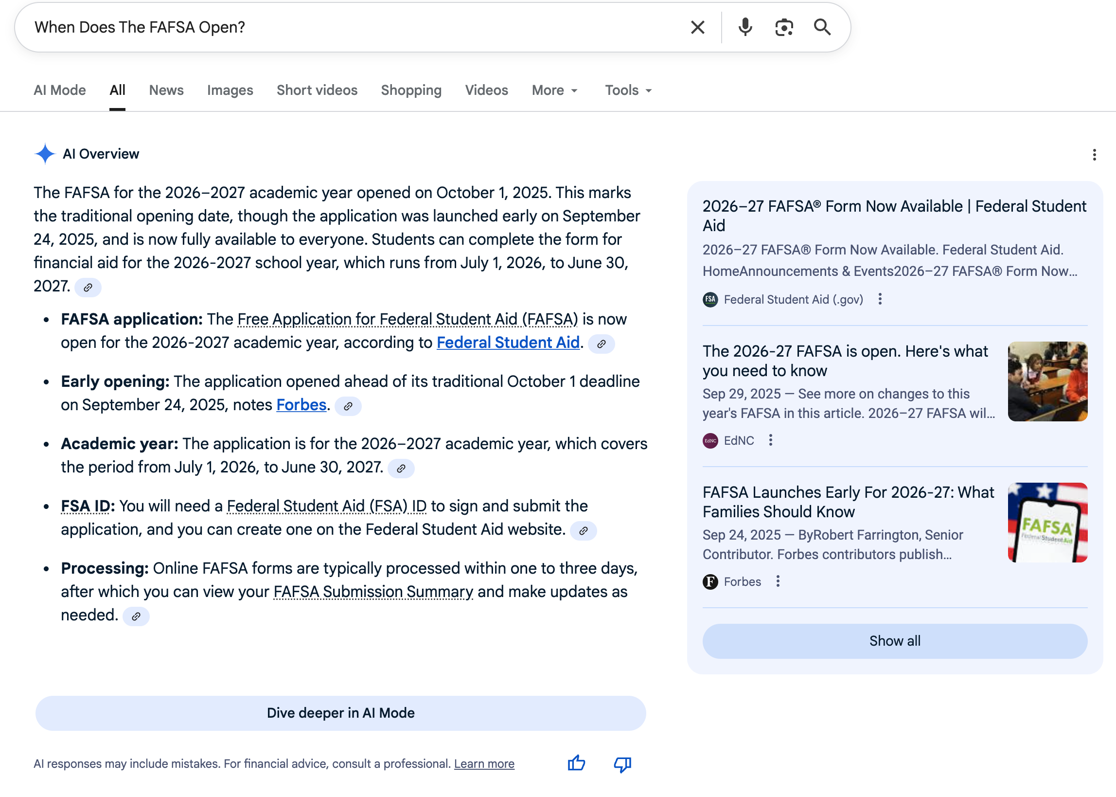 When Does The FAFSA Open | Screenshot by The College Investor
