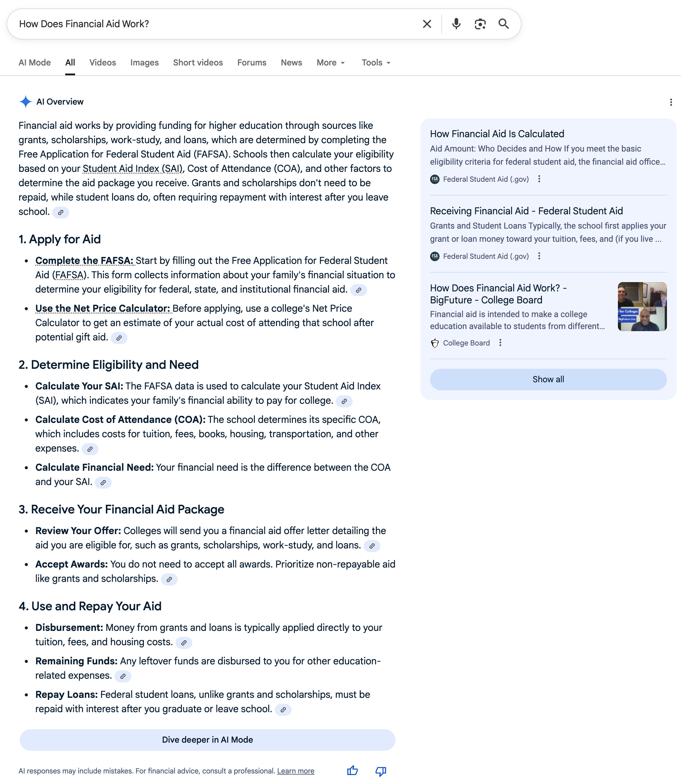Financial Aid Work | Screenshot by The College Investor