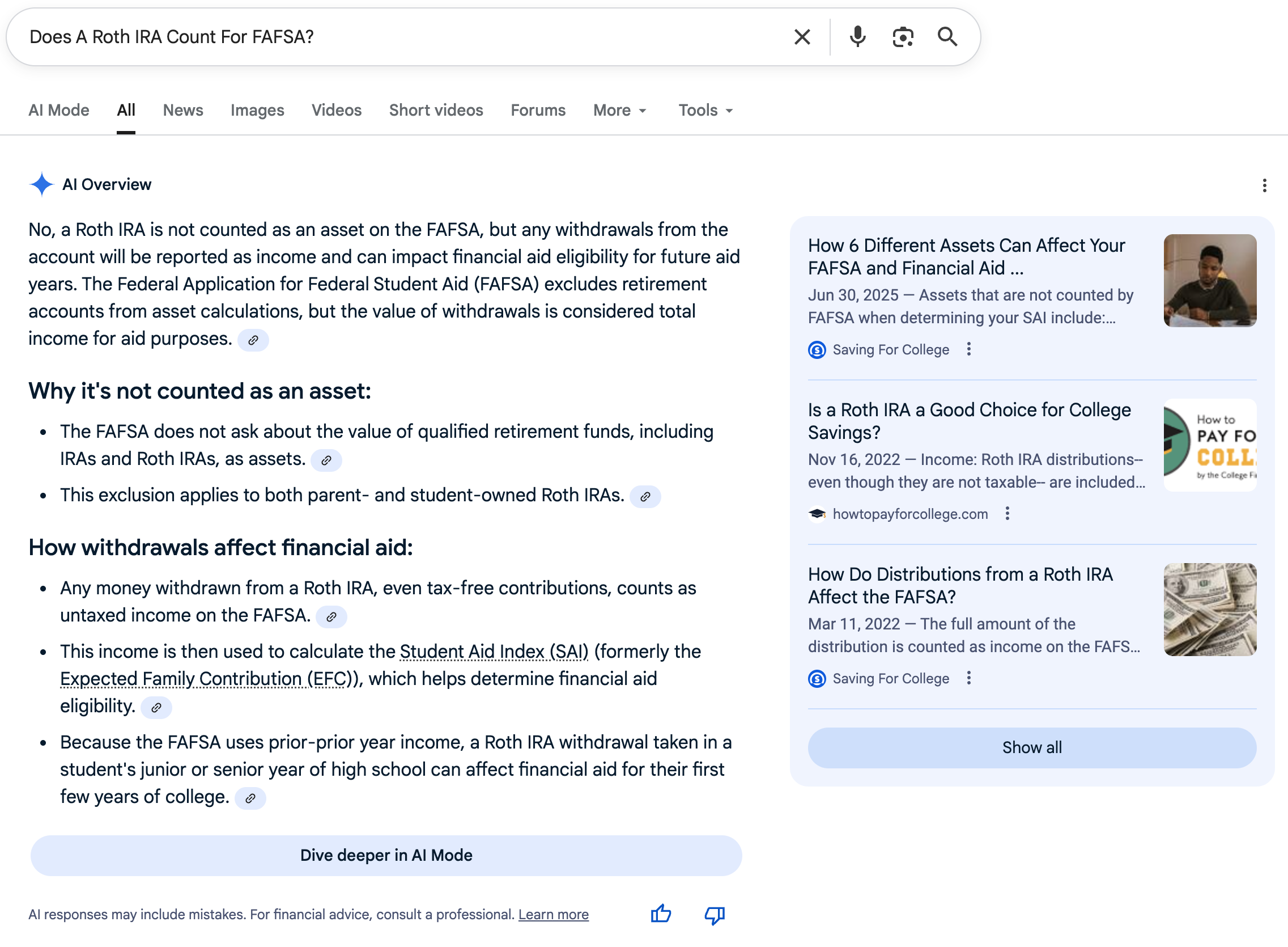 Roth IRA FAFSA | Screenshot by The College Investor