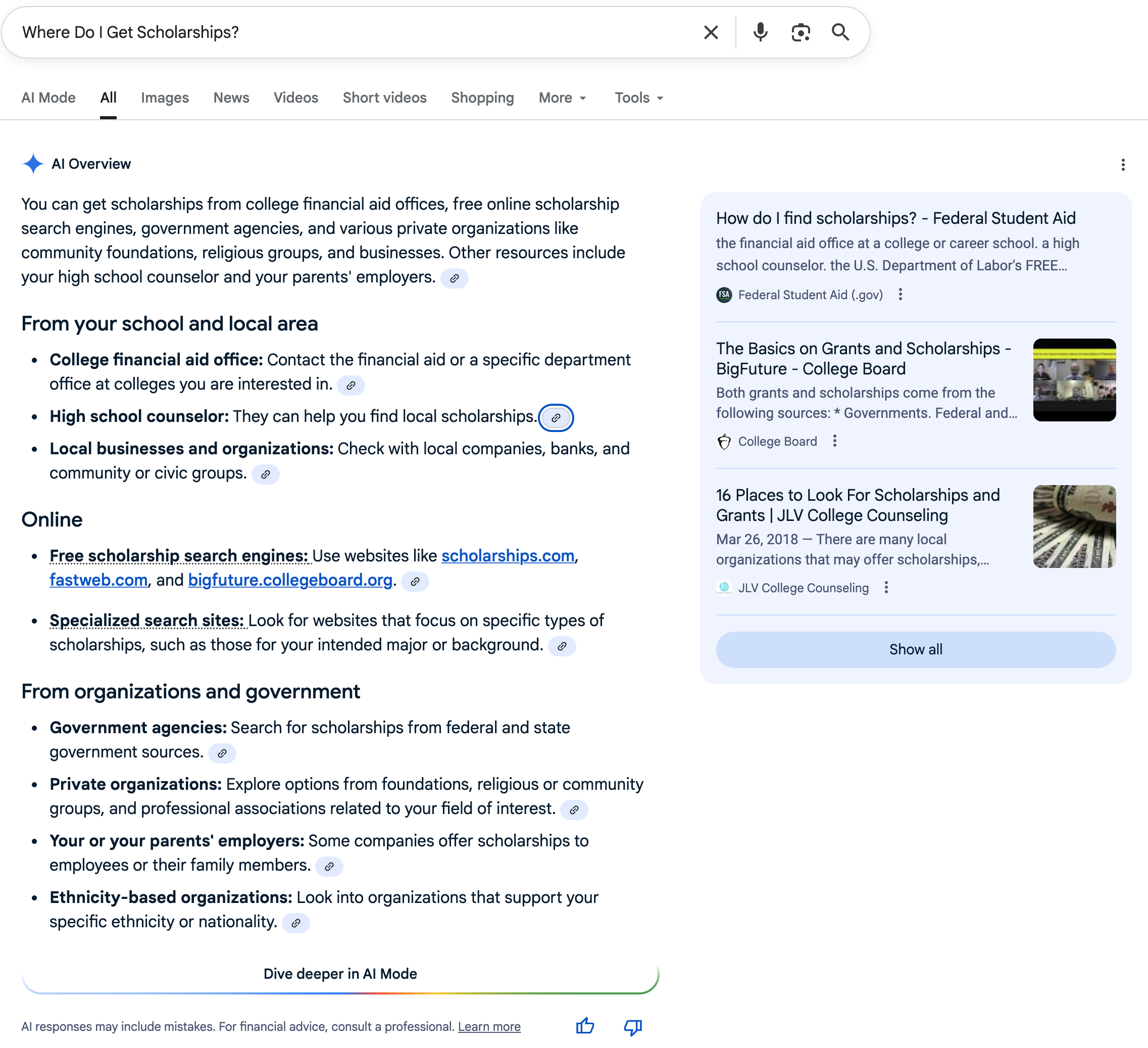Scholarships | Screenshot by The College Investor