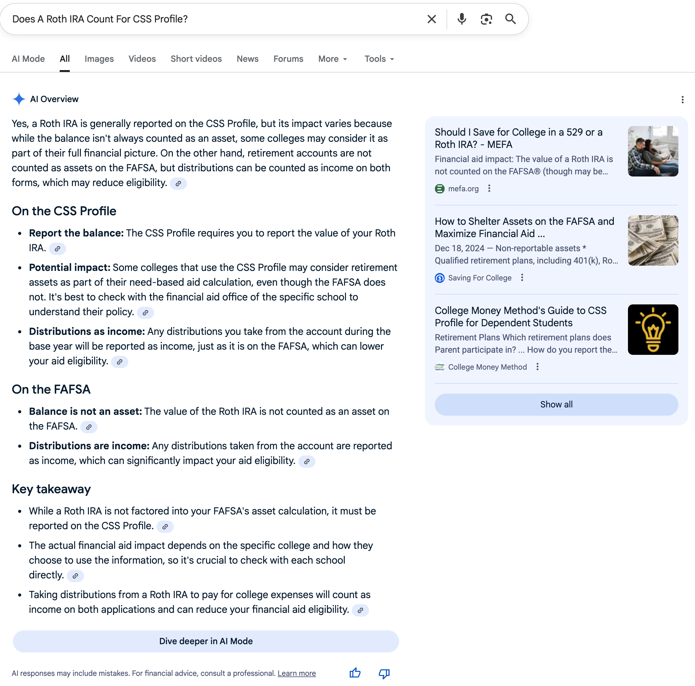 Roth IRA CSS Profile | Screenshot by The College Investor