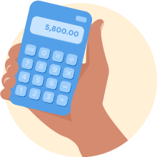 Hand with blue calculator.