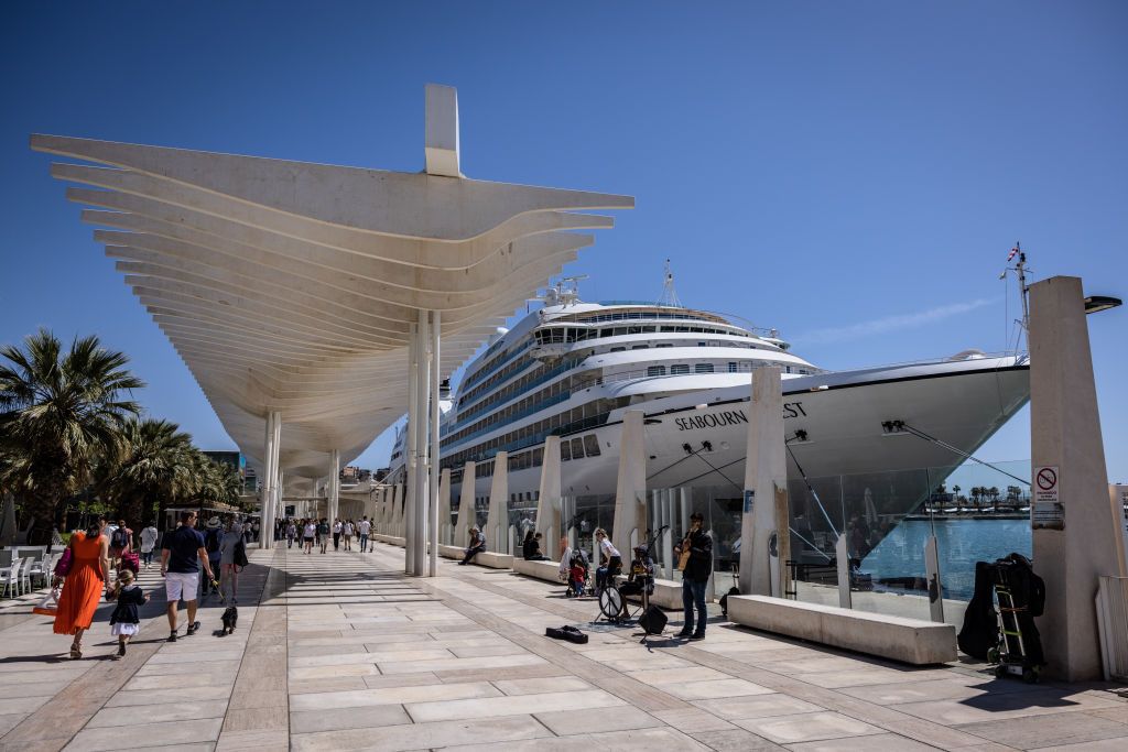The Seabourn Quest luxury cruise ship docked at the Malaga Cruise Terminal in Malaga, Spain, on Thursday, April. 20, 2023. Photographer: Angel Garcia/Bloomberg via Getty Images.