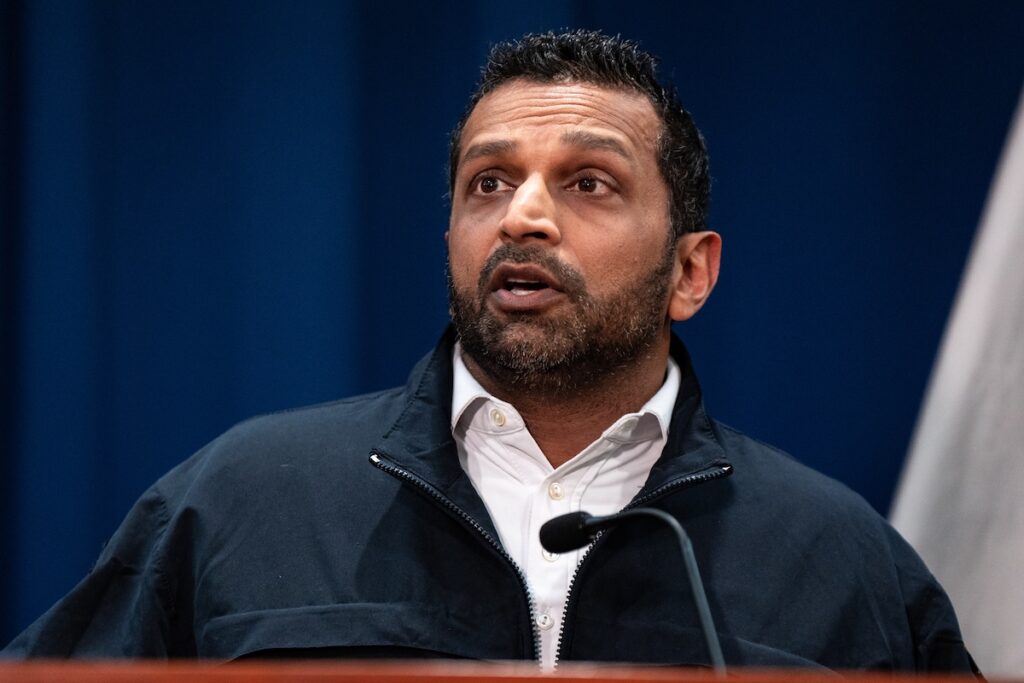 FBI director Kash Patel speaks at a press conference, Thursday, Oct. 23, 2025, in New York. (AP Photo/Angelina Katsanis)
